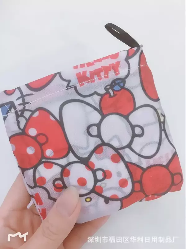 Sacola de compras Sanrio Cartoon para mulheres, Hello Kitty Cinnamoroll, Pompom Purin, poliéster pequeno, ecologicamente correto, fofo, dobrável, bolsa de armazenamento