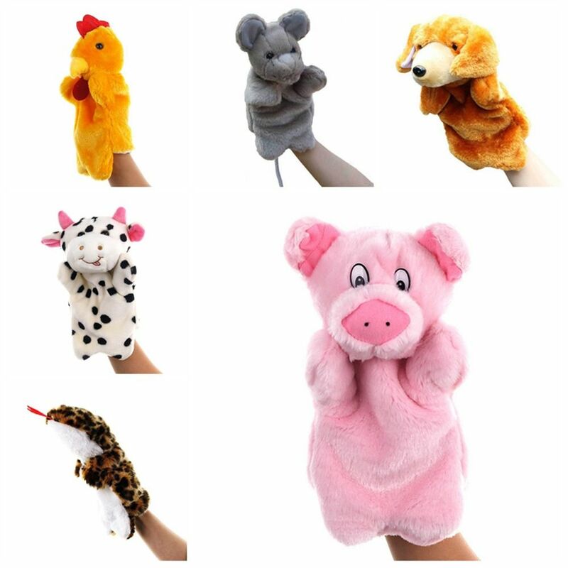 Marioneta de mano de Animal de 9,8 pulgadas, juguete de felpa suave para enseñanza de cuentos de animales, perro, vaca, cerdo, dedo, Tigre, pollo, juego de rol, preescolar