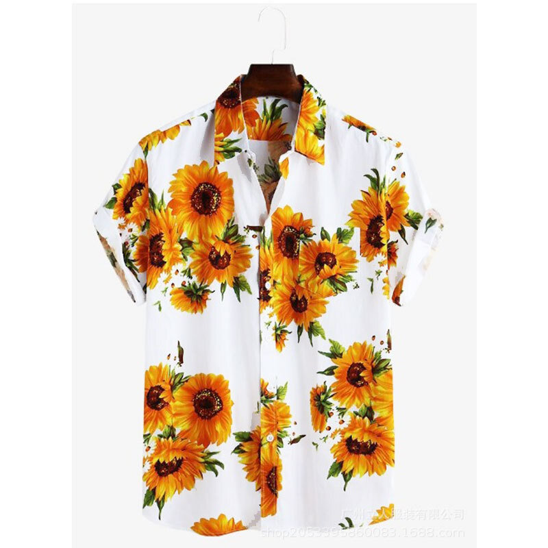 Verão 2022 impressão digital camisa dos homens hawaii casual manga curta lapela camisa respirável roupas de rua