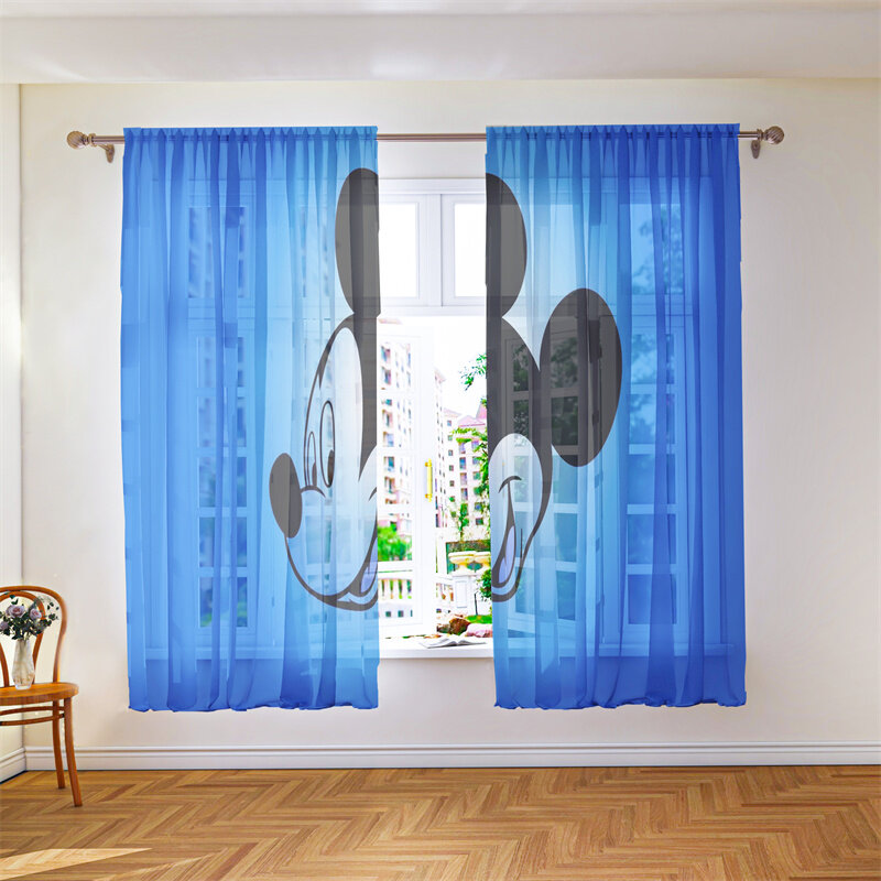 Tirai Voile Mickey, multi-ukuran warna berkilau Dekorasi balkon cahaya sifon transparan buram karakter Anime kartun