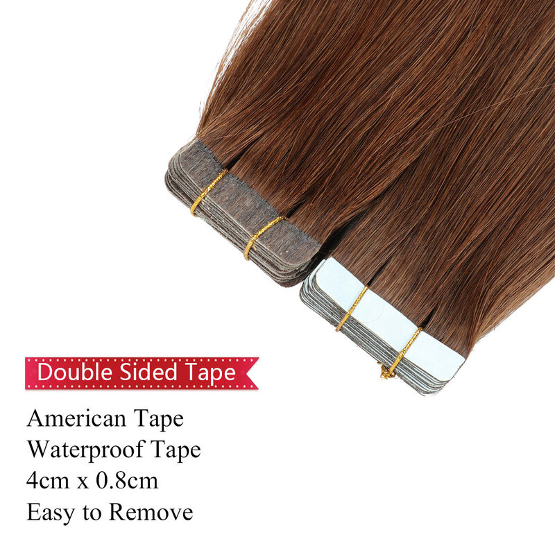 Straight Tape in Hair Extensions Human Hair Medium Brown #4 Seamless Tape in Hair Extension Invisible Hair Extensions for Women