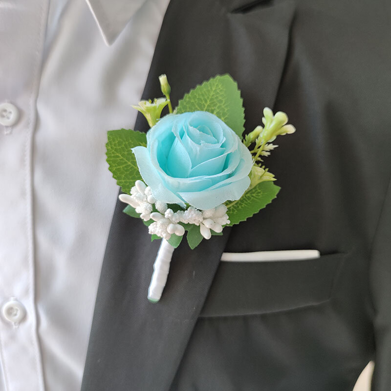 Boyfriend Boutonniere bransoleta stanik dla druhen akcesoria ślubne jedwabne kwiaty sztuczne róże na imprezę bal wystrój