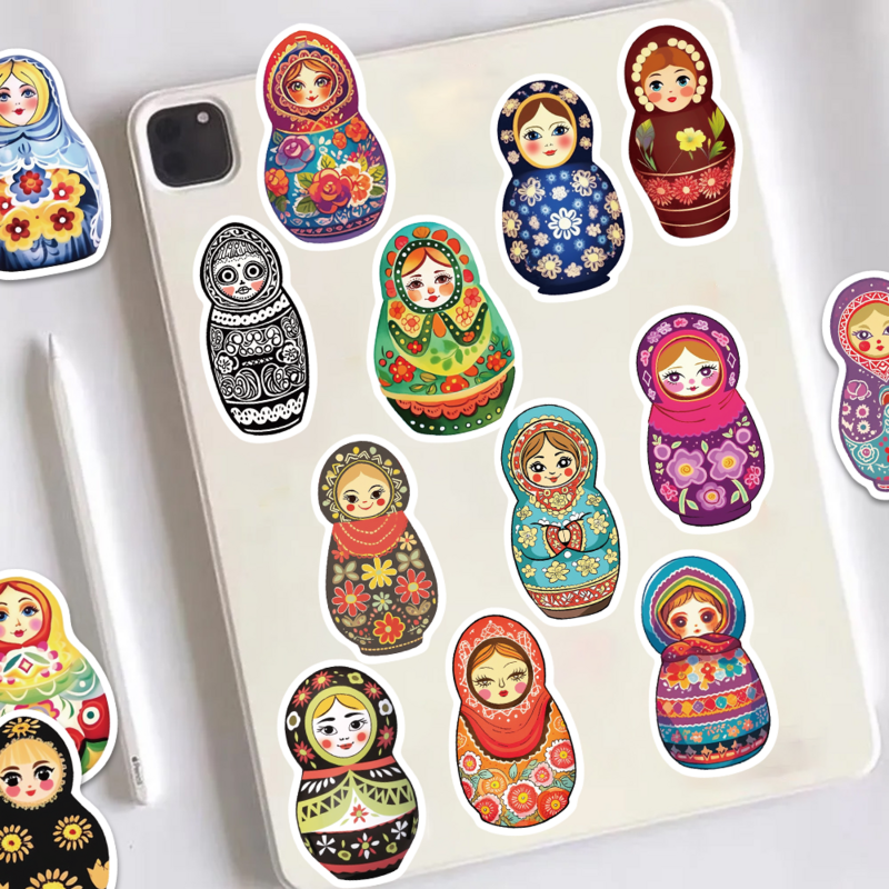 52pcs Russian nesting doll stickers, European and American retro style decorative luggage, iPad, guitar, skateboard DIY stickers