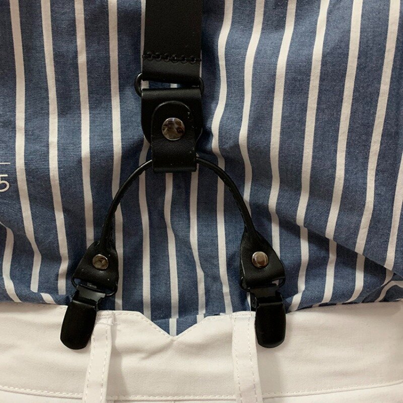 Suspender kulit Vintage pria dan wanita, celana suspender punggung dapat disesuaikan 4 klip 2.4x120Cm