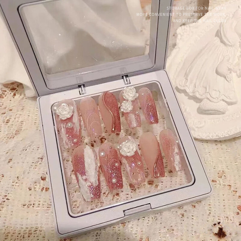 Kotak Penyimpanan Besi Dapat Dipakai Kuku Kotak Perhiasan Transparan Lapisan PE Kotak Organizer Manikur Penyangga Tampilan Seni Kuku Kotak Kosong