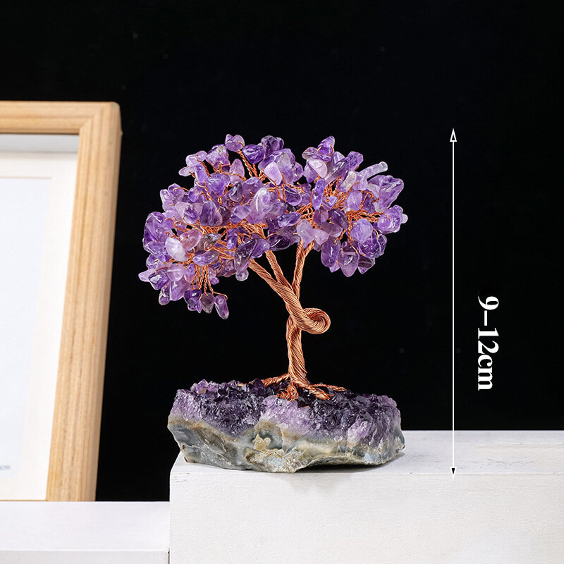 Natural Amethyst Cluster Base Crushed Stone Money Tree Handmade Woven Amethyst Flower Tree Home Handicraft Ornaments