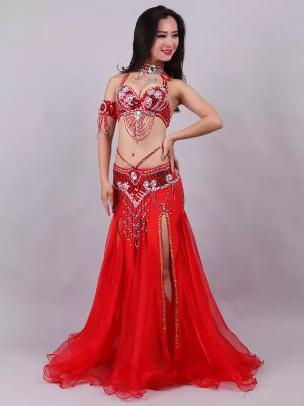Женская индийская танцевальная одежда, длинная юбка для танца живота, украшенная бисером, блестками, стразами, для взрослых, клубный костюм для представлений, набор женской одежды