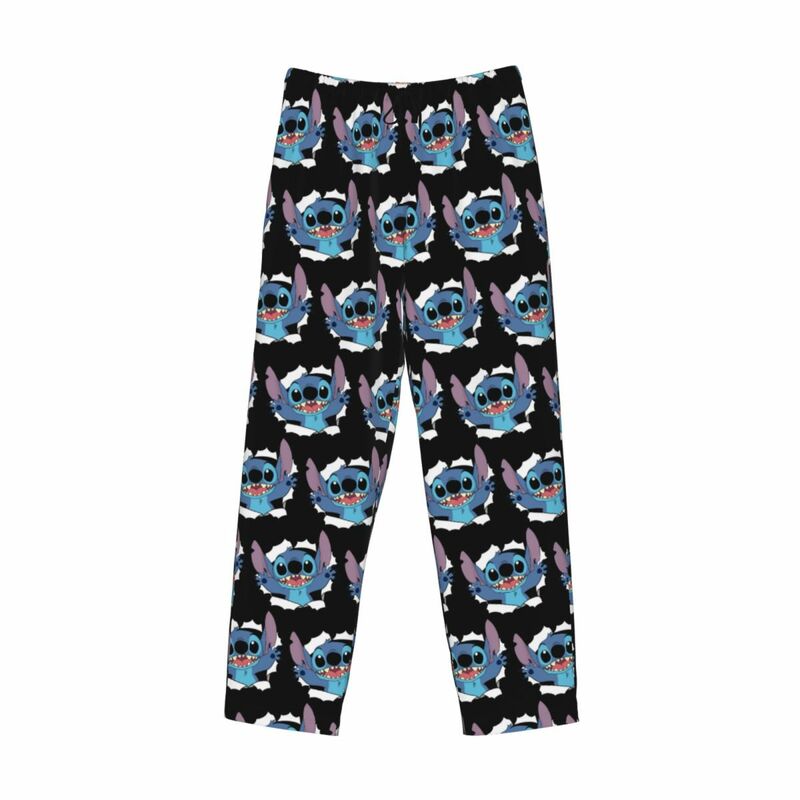 Desenhos animados dos homens Stitch Pijama Calças, pijamas, Sleep Lounge Bottoms com bolsos, impressão personalizada