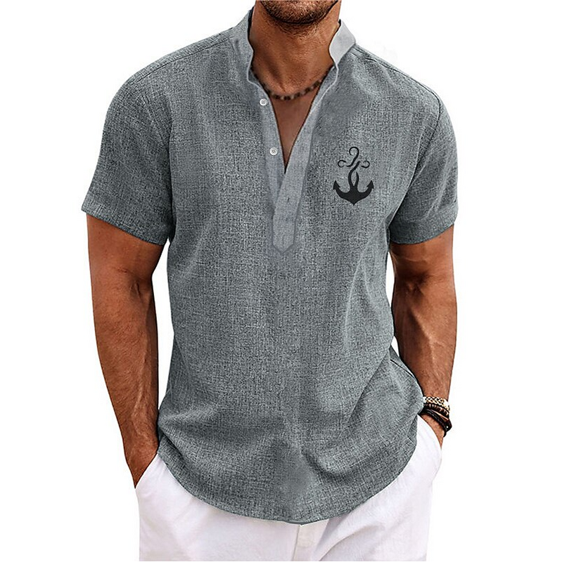 Vintage Shirts Herren Henley Kurzarm Tops 3D Anker Grafik Kleidung tägliche Designer Kleidung Streetwear Herren Hawaii Hemden