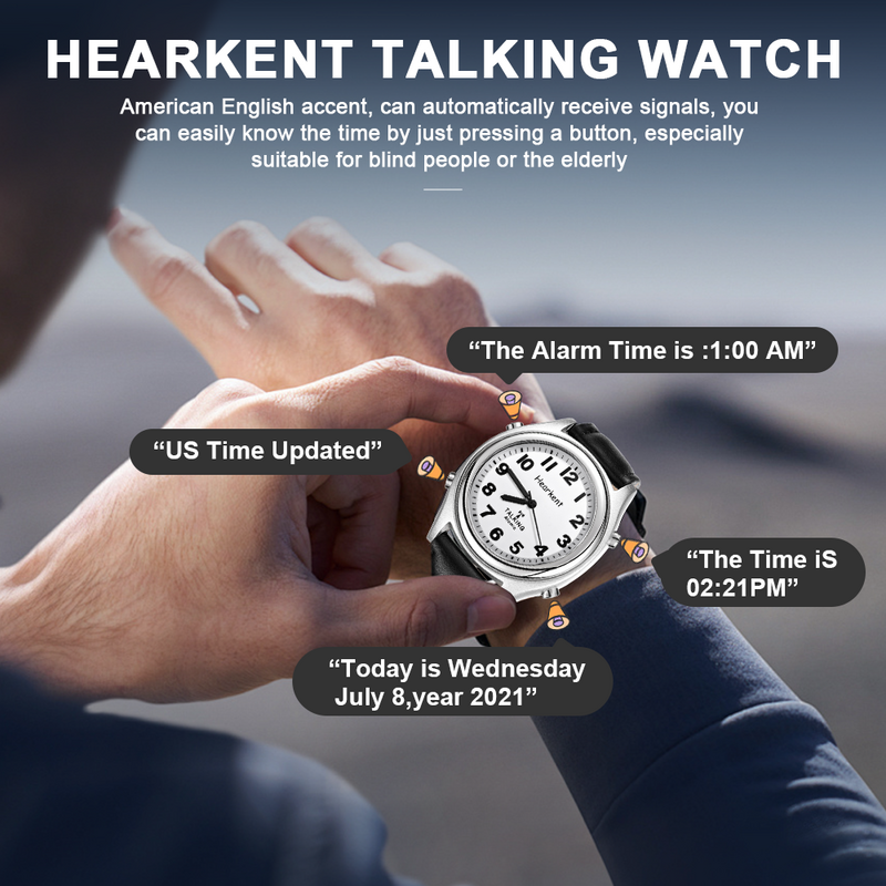 Говорящие мужские часы hear60% с радиоуправлением, саморегулирующиеся, с английским акцентом, для слепых людей с нарушением зрения или пожилых людей, кварцевые часы