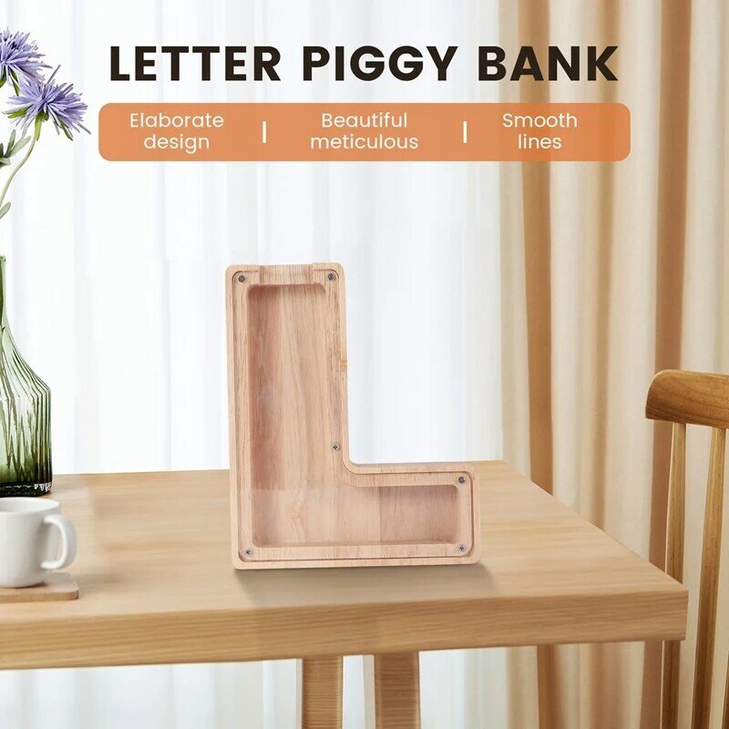 Wooden Personalized Piggy Bank Toy Alphabet For Kids Money Jar Coin Adults Saving Box Letter Decor