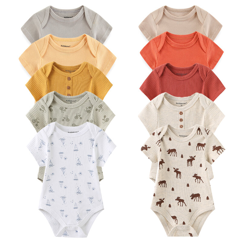 Monos Unisex para bebé recién nacido, ropa de algodón de Color sólido, conjunto de ropa con estampado de dibujos animados, verano, 5 piezas