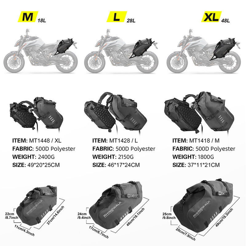 Rhinowalk torba na motocykl 2 sztuk 100% wodoodporna 18L/28L/48L uniwersalny Fit motocykl torba rowerowa torba siodło boczne bagażu