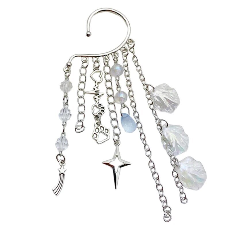 Crochet d'oreille en perles coquillage d'océan 652F, avec chaîne à franges, bijoux à pour femmes