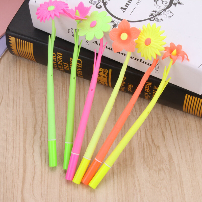 Manufacturers direct South Korean creative office stationery flower water pen flower signature pen soft silica gel flower neutra