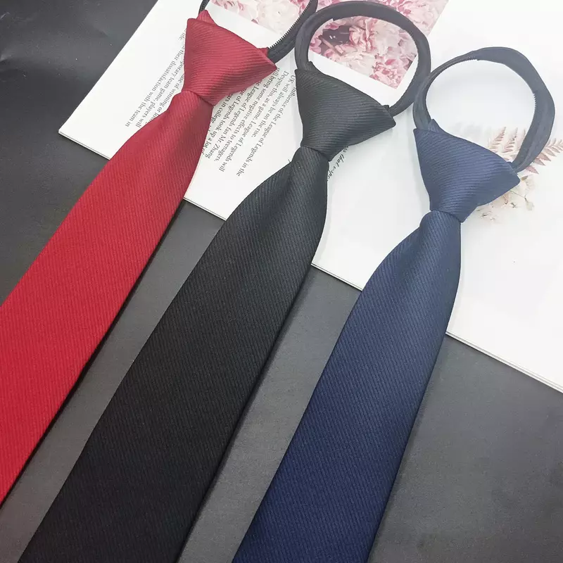 Cravatta con cerniera da uomo 6cm di colore solido stretto pigro senza indossare una cravatta nera