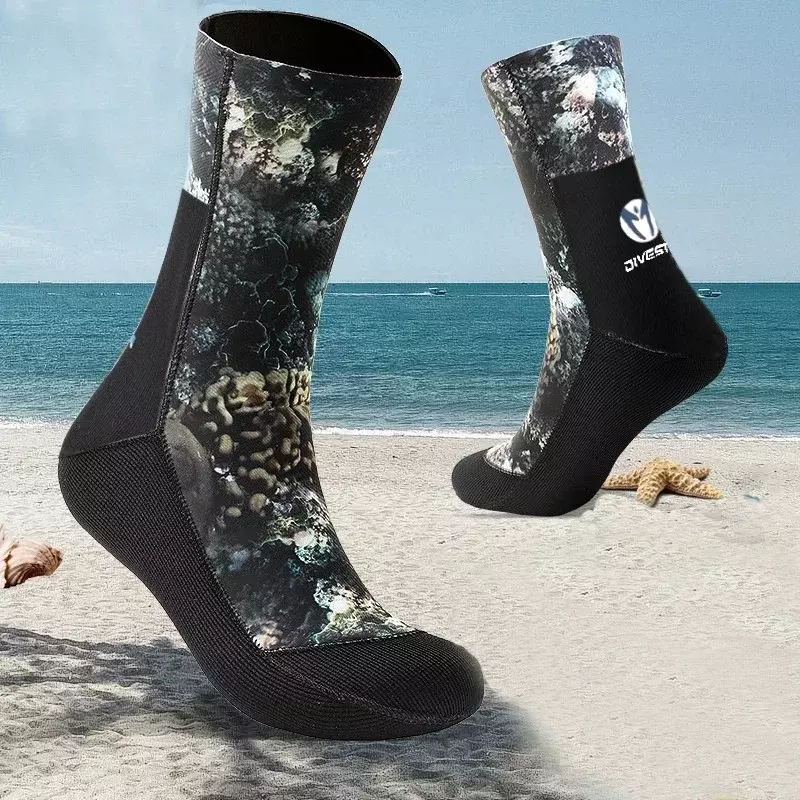 Calcetines de buceo de neopreno CR, medias de playa de camuflaje, mantiene el calor, 5mm/3mm