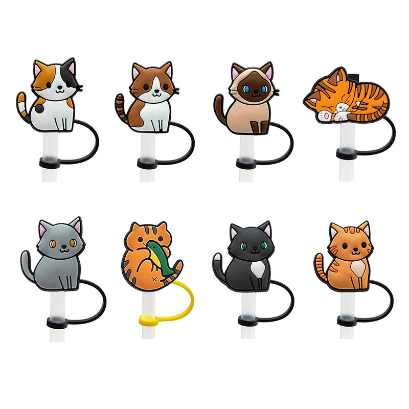 1-8pcs Cute Cat Series Straw Cover Cap Silicone 10MM Drink Straw Plug Reusable Splash Proof Drinking Cup Straw Cap accessories