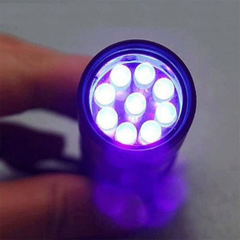 Multi-Funcional Lanterna LED Ultravioleta, Mini Tocha Fluorescente, Leve, Portátil, Exterior, Impermeável, Lâmpada de Emergência, 9 UV