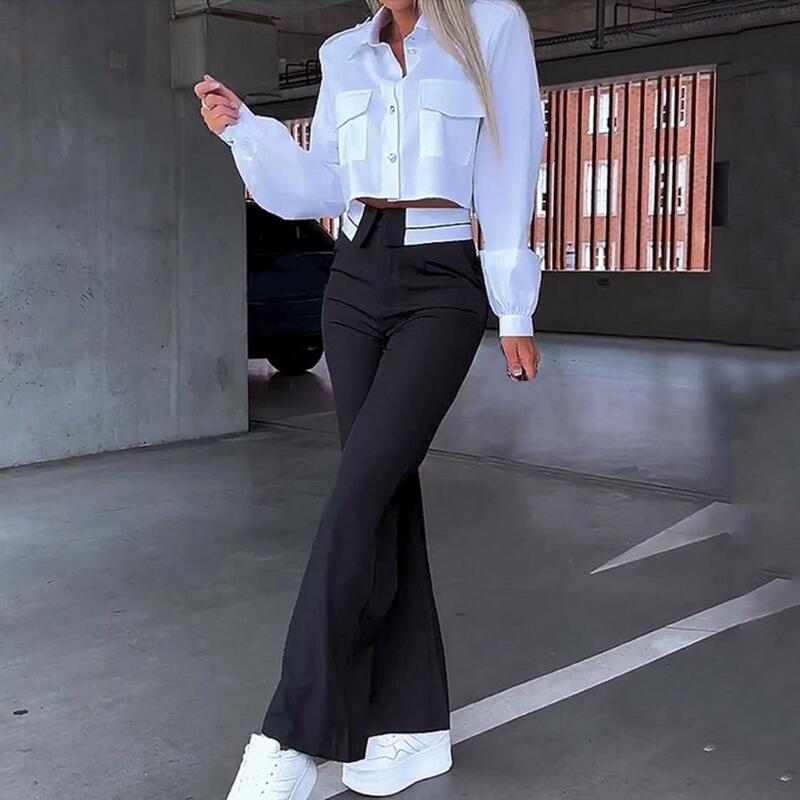 Damskie spodnie z szerokimi nogawkami eleganckie komplet garniturów damskie z jednorzędowym topem w klapie spodnie z wysokim stanem stylowe dla modnych
