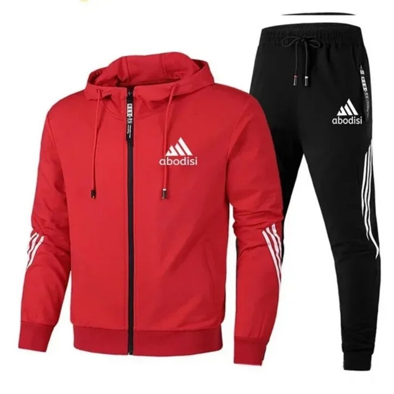 Spring and Autumn Fashion Men's Leisure Gym Fitness and Jogging Sports Suit Bodyguard Camping Baseball Zipper Hoodie+Pants 2-pie