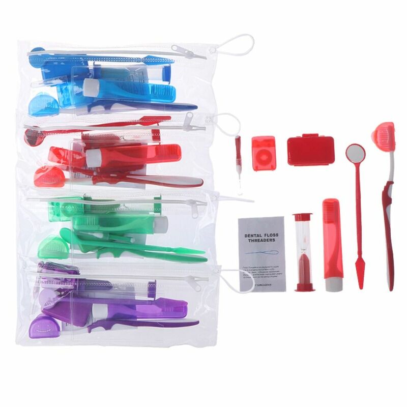 8 buah/set peralatan perawatan gigi, perangkat ortodontik pemutih gigi, setelan luar ruangan portabel, alat perawatan kuas Interdental