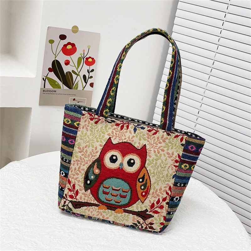 Autumn Winter Handheld Bag Women New Retro Embroidered Crossbody Bag Nylon Knitted Casual Portable Large Capacity Shopping Bag