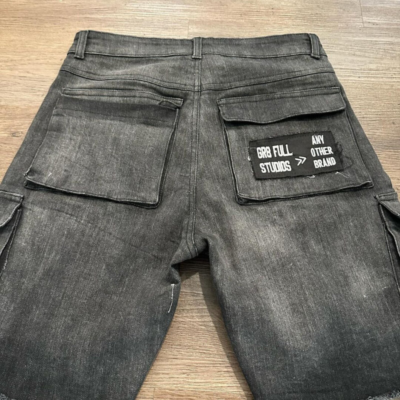 Pantalones cortos holgados americanos para hombres y mujeres, pantalones cortos de mezclilla de estilo gótico, Harajuku, Punk, Y2K, patrón de letras de retales de calle, ropa Unisex