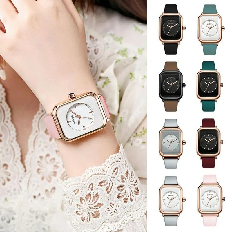 Ladies Quartz Watch Exquisite Square Dial Quartz Watch with Adjustable Silicone Strap Night Light High Accuracy for Sweet