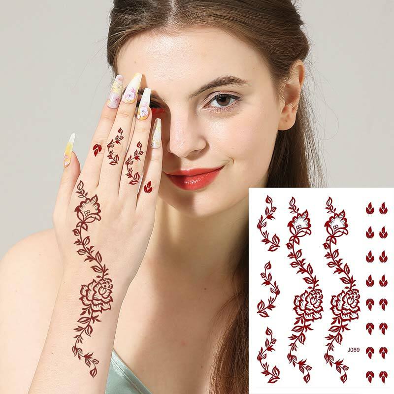 Tatuaggio all'henné impermeabile adesivi all'henné marrone per tatuaggio finto a mano per le donne Body Art temporaneo Hena Design Mehndi Stickers