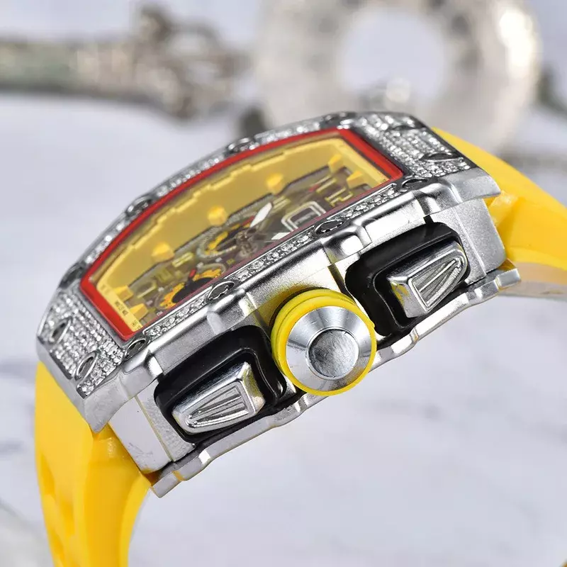 2024 modny diamentowy obramowanie 6-pinowy wielofunkcyjny zegarek męski RM Top AAA markowy luksusowy zegarek automatyczny zegarek męski