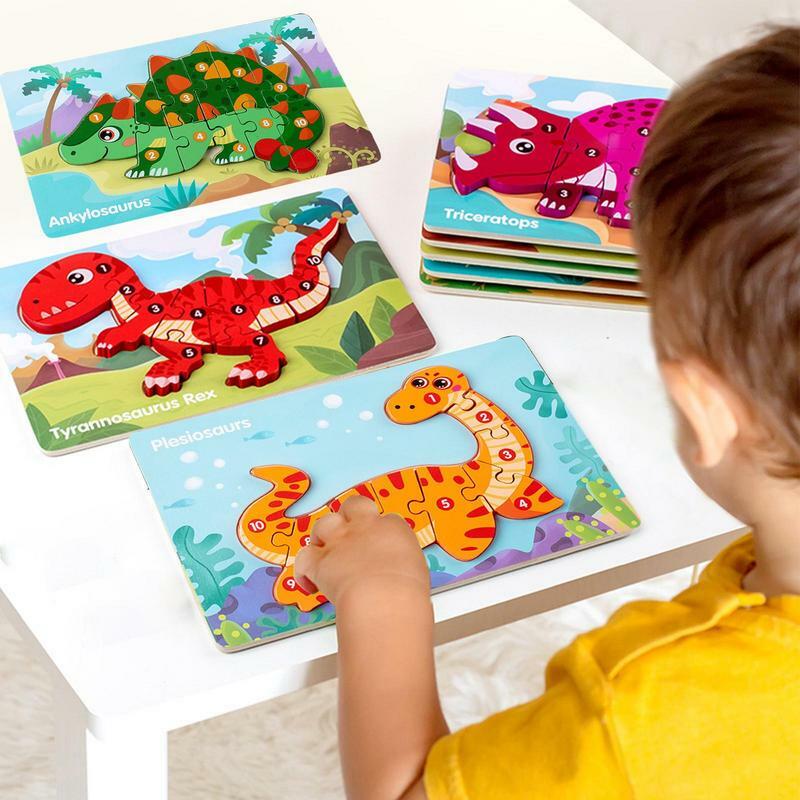 Dinosaur Wooden Puzzle 3D Wooden Dinosaur Toys Dinosaur Puzzle Educational Learning Puzzles Toys Set For Boys 1 Set 4 Packs