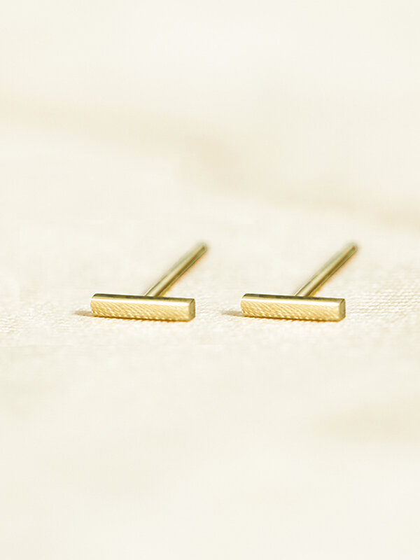 14K Solid Gold Bar Ear-Stud Female Au585 Simple Temperament Strip Earring Anti-allergy Ear-Piercing Earrings