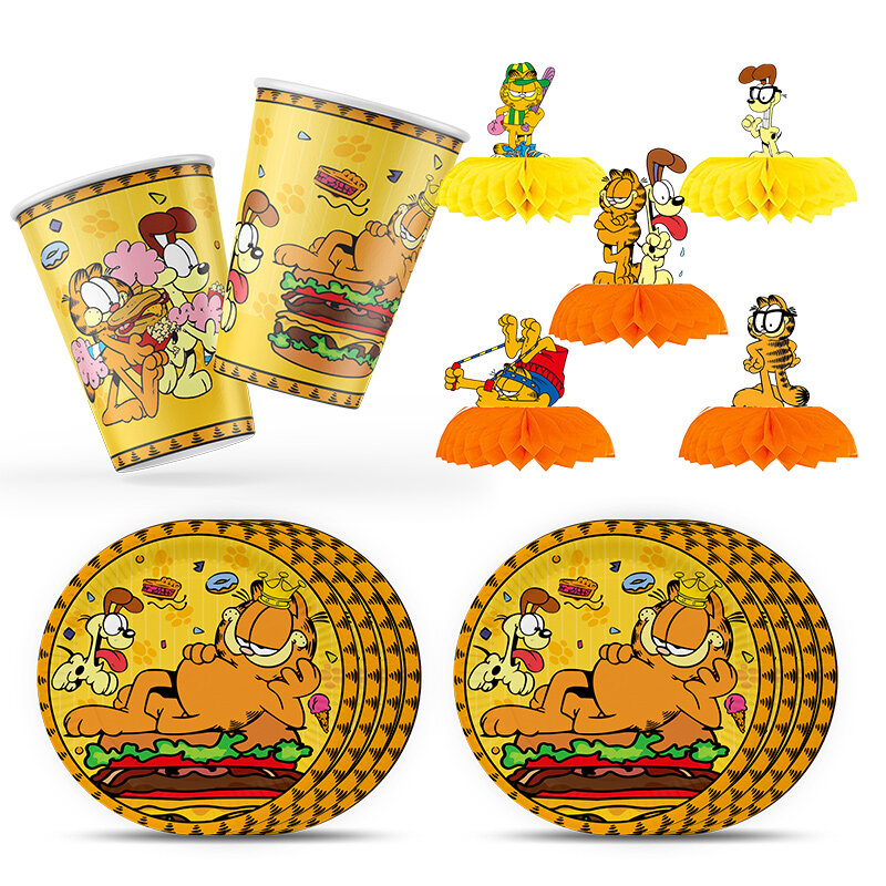 Cartoon Cute Garfield Birthday Party Decorations Set Tableware Paper Napkins Plates Cups Childrens Toy Happy Birthday Supplies