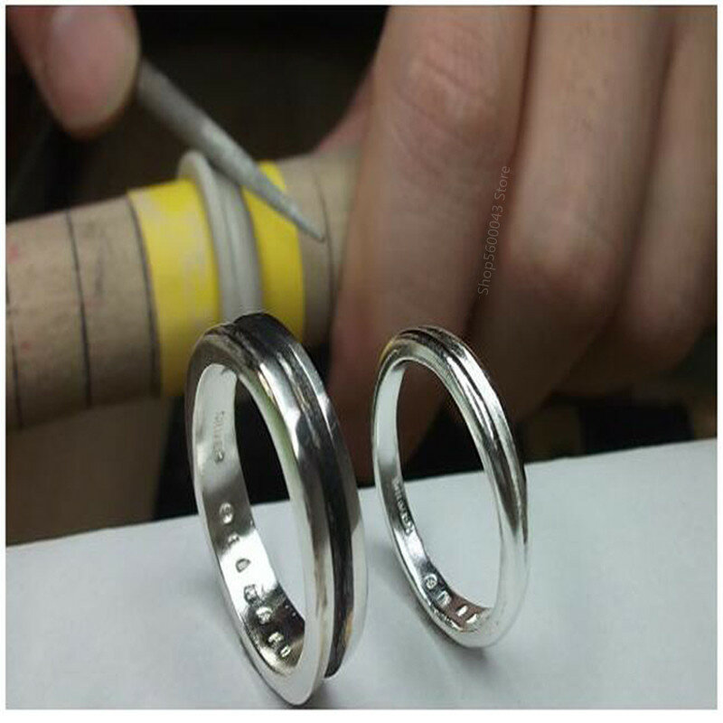 5G/10G Art Zilver Klei 999 Sterling Zilveren Modder Handgemaakte Diy Zilveren Sieraden Kerst Paar Ring Hanger verjaardagscadeau