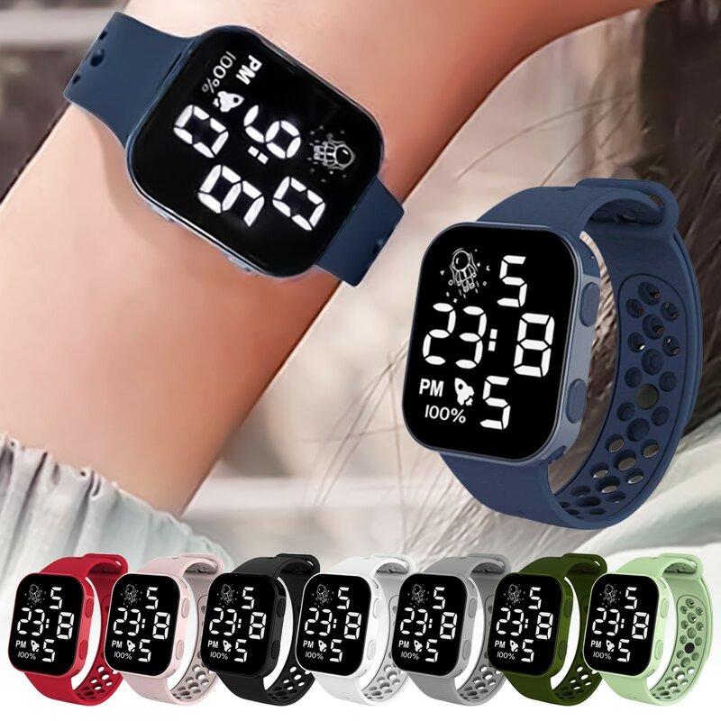 Modny zegarek dla dzieci cyfrowe zegarki na rękę sportowy wyświetlacz Led zegarki pasek silikonowy zegarek studencki dla dziewczynek chłopców