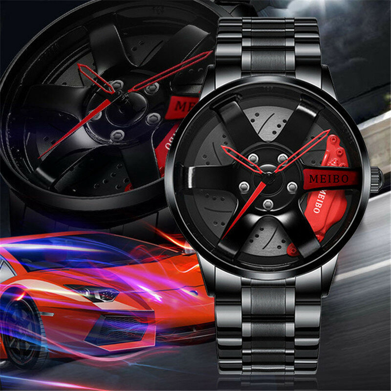2024 New Top Men Stainless Steel Watches Mens Car Wheel Hub Leather Quartz Watch For Male Military Sport Watch Relogio Masculino