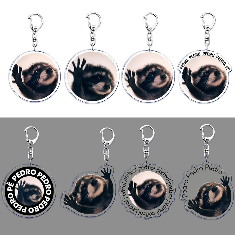 Cute Dancing Pedro Raccoon Meme Acrylic Keychains Ring for Accessories Bag Pendant Key Chain Animal Llavero Jewelry Fans Gifts
