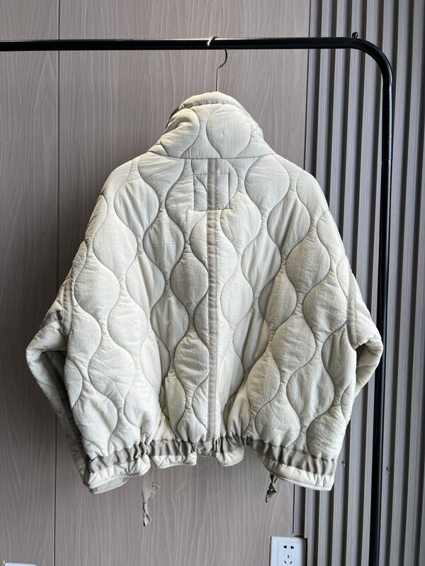 여성용 퀼트 코트, ETJ 2024traf 퀼트 재킷, 넥타이, 베이지 드로스트링, 하이넥 포켓 클립, 코튼 재킷, 신제품