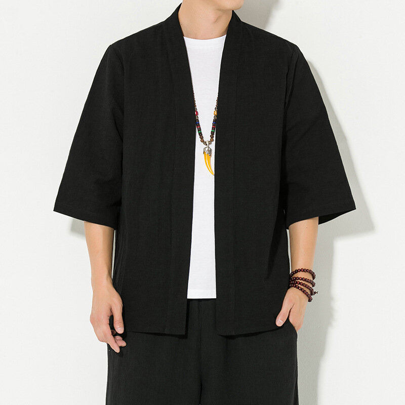 Cardigan en coton Linne pour hommes, kimono japonais, vêtements de costume de samouraï, veste, chemise, manteau décontracté MiHaori