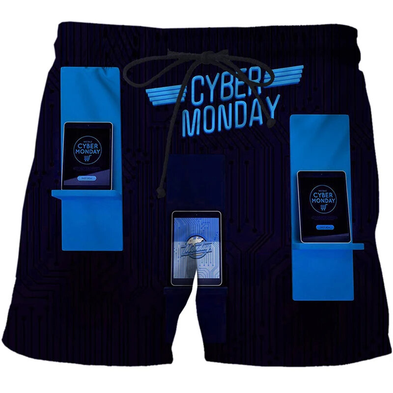 Sommer cool 3d Cyber Monday Druck Strand Shorts Männer Mode Board Shorts ai Grafik Bades horts Streetwear Kleidung Hosen