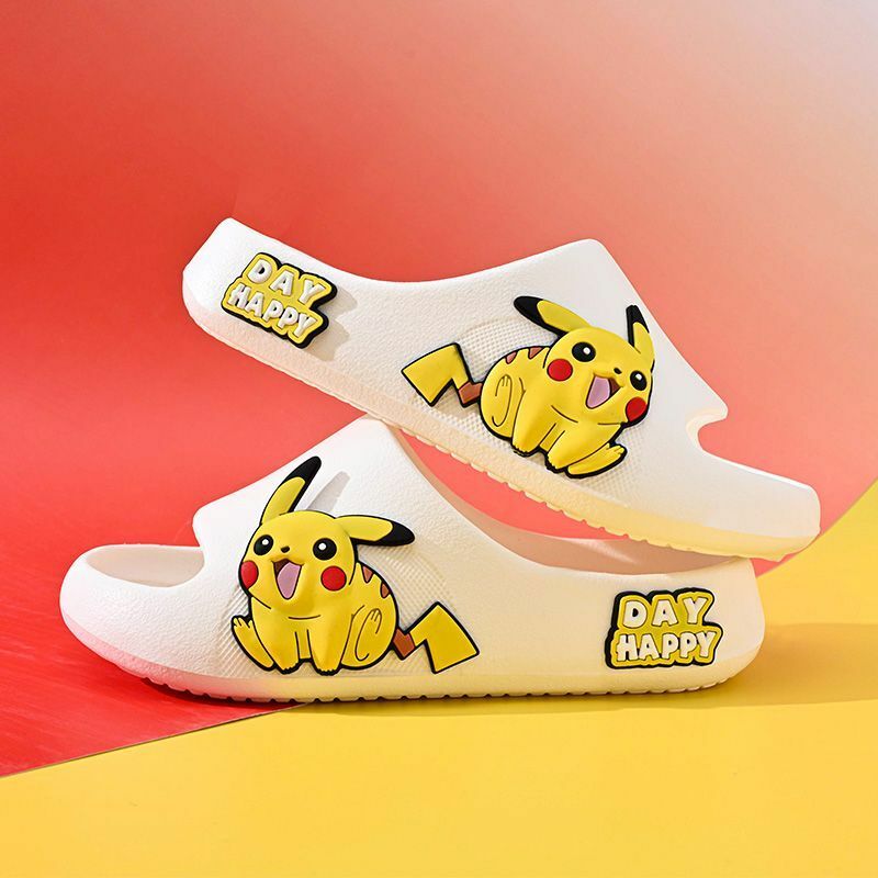 Zapatillas de Pikachu con dibujos animados para niños, sandalias antideslizantes para interiores, suela suave, talla grande, 2024