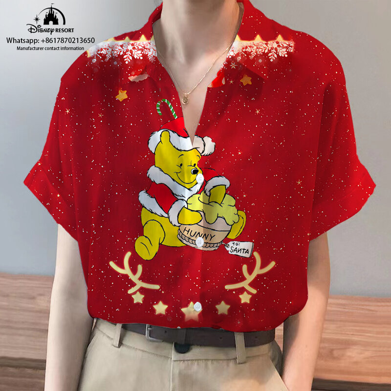 Новинка лета 2024 Рождественская пляжная рубашка с коротким рукавом с героями мультфильмов Микки и Минни, Модный повседневный женский топ в уличном стиле Диснея y2k