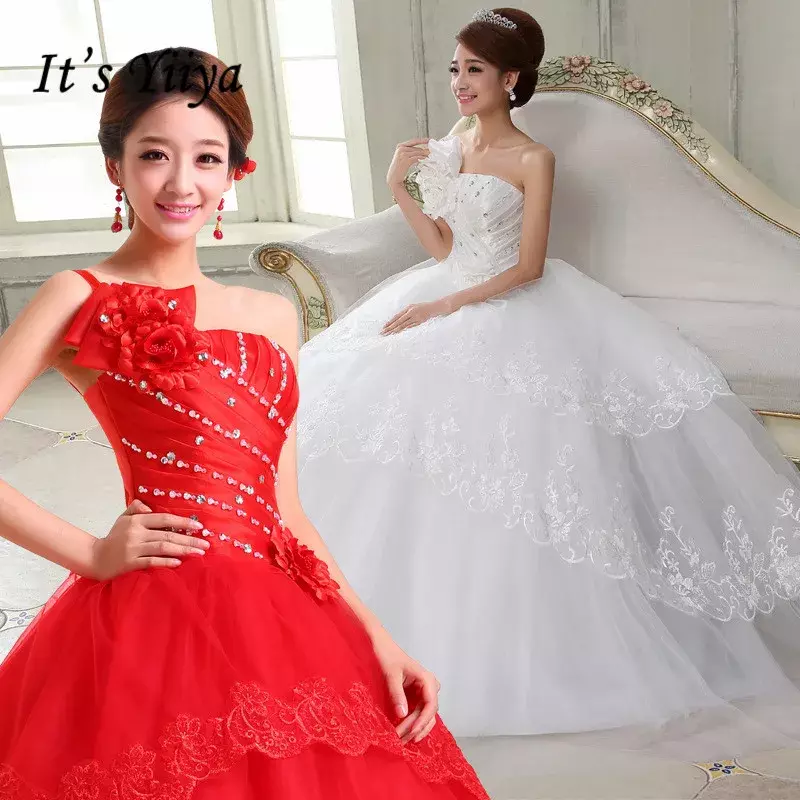 Gaun pernikahan desainer putih Clearance gaun pengantin tanpa tali putri manis bola pengantin Gwon Vestidos De Novia HS027