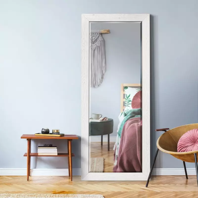 Rustic Full-Length Mirror Hanging or Standing, Large Floor Dressing Mirror for Bedroom, Living Room or Bathroom-Brite White