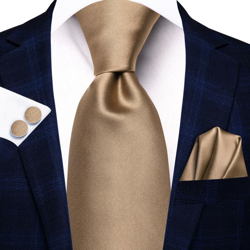 Gravata de presente sólida marrom claro para homens, gravata de festa de casamento, abotoaduras, marca de moda, designer de gravata, novo, atacado, 2023