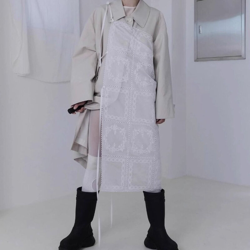 Deeptown koreańska stylowa koronka spódnice białe Y2k 2000s tiulowe damskie Vintage Harajuku siateczkowa nakładka długa spódnica sznurowana Retro Streetwear