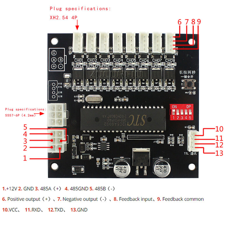 RS485 12VDC/24VDC papan pengontrol sistem loker pintar 2ch dengan protokol terbuka untuk loker penjual