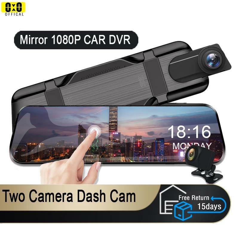 Kamera Cermin untuk Mobil Layar Sentuh Perekam Video Kaca Spion Kamera Dasbor Kamera Depan dan Belakang Cermin DVR Kotak Hitam