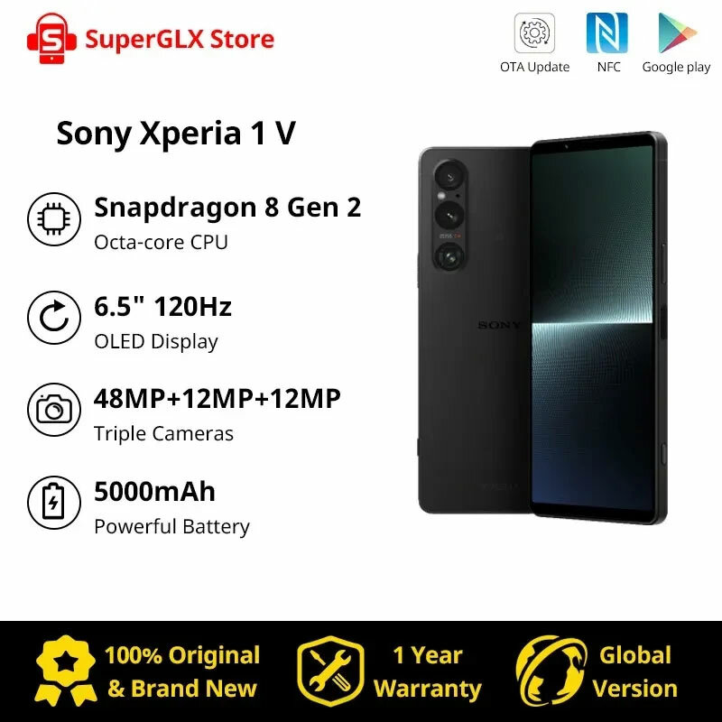 2023 Originele Sony Xperia 1 V 5G Snapdragon 8 Gen 2 Fabriek Ontgrendeld 6.5 ”4K 120Hz Oled Display 5000Mah Batterij Android 13